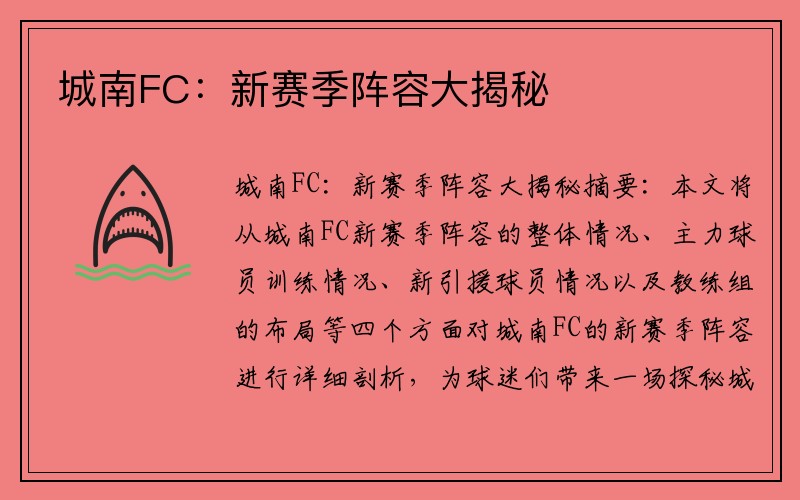 城南FC：新赛季阵容大揭秘